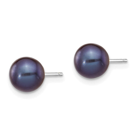 14K White Gold 6-7Mm Black round FW Cultured Pearl Stud Post Earrings XW60PB