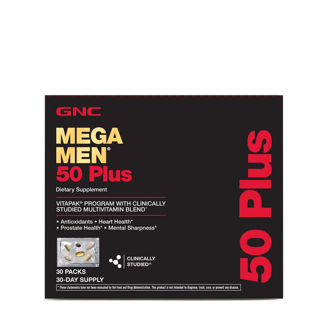 GNC Mega Men 50 plus Vitapak | Antioxidants, Heart Health, Prostate Health, and Mental Sharpness | 30 Count