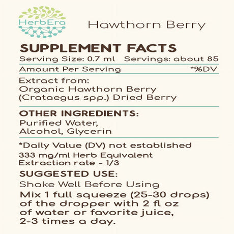 Hawthorn Berry Alcohol Herbal Extract Tincture, Super-Concentrated Organic (Crataegus Spp.) Dried Berry 2 Oz