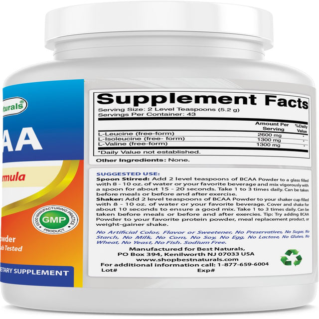 Best Naturals BCAA 8 Oz Powder | Branch Chain Amino Acids Pharmaceutical Grade