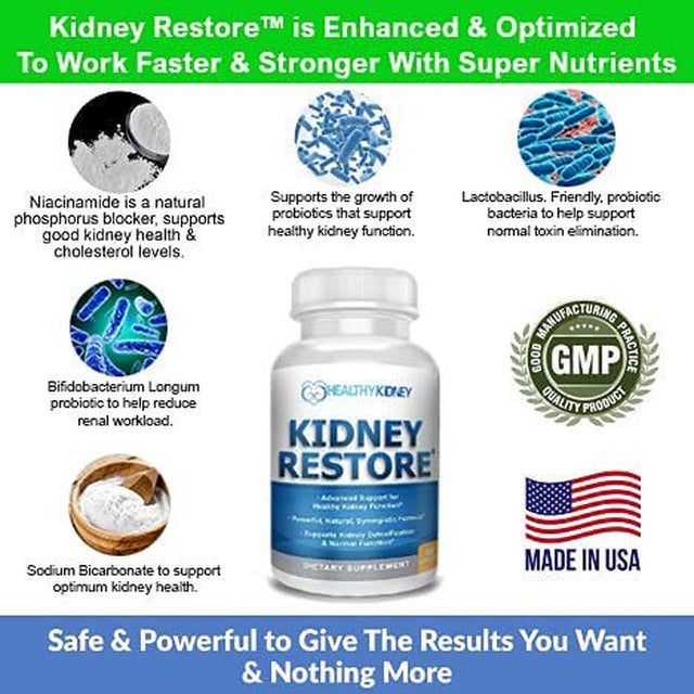 Healthy Kidney Kidney Restore: Kidney Detox Supplement plus Vitamins, for Normal Nutrition, Function & Health, 2 Pack