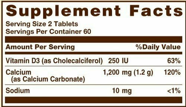 Sundown Naturals Calcium 600Mg + Vitamin D3, Promotes Bone Health, 120 Ct