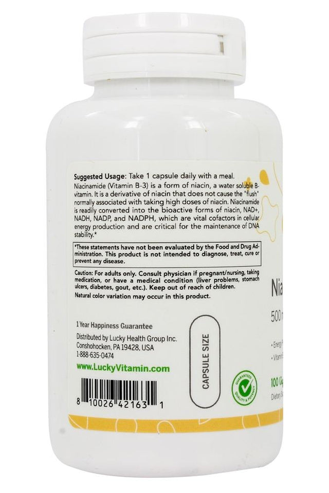 Luckyvitamin - Niacinamide 500 Mg. - 100 Veg Capsules