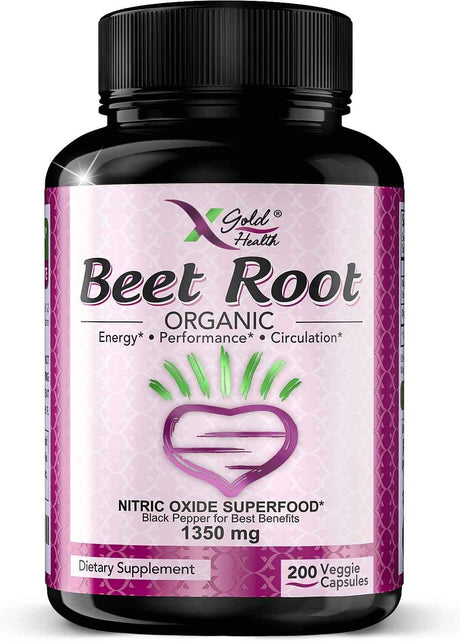 Organic Beet Root Powder 1350Mg 200 Veggie Caps Superfood Nitric Oxide Strongest Premium Supplement Natural Nitrates W/Black Pepper for Best Benefits - Vegan, Non-Gmo, & Gluten-Free Made in USA