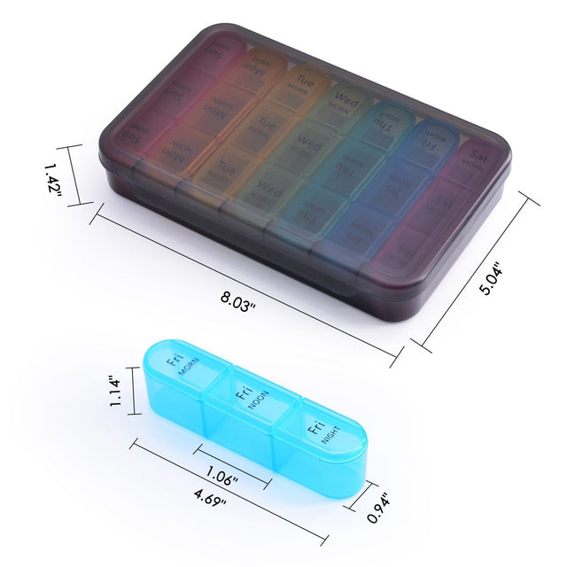 Greencycle Weekly Pill Organizer, 7 Day / 3 Times a Day Large Pill Cases Moisture-Proof Pill Box AM PM Medicine Organizer to Hold Vitamins Fish Oil Compartments Supplements (Rainbow)