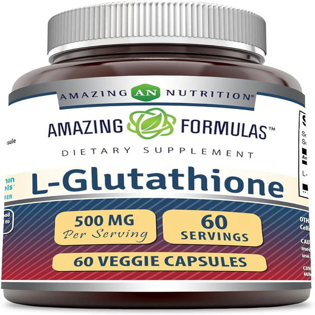 Amazing Formulas L-Glutathione 500 Mg 60 Veggie Capsules | Non-Gmo | Gluten Free | Made in USA | Suitable for Vegetarians