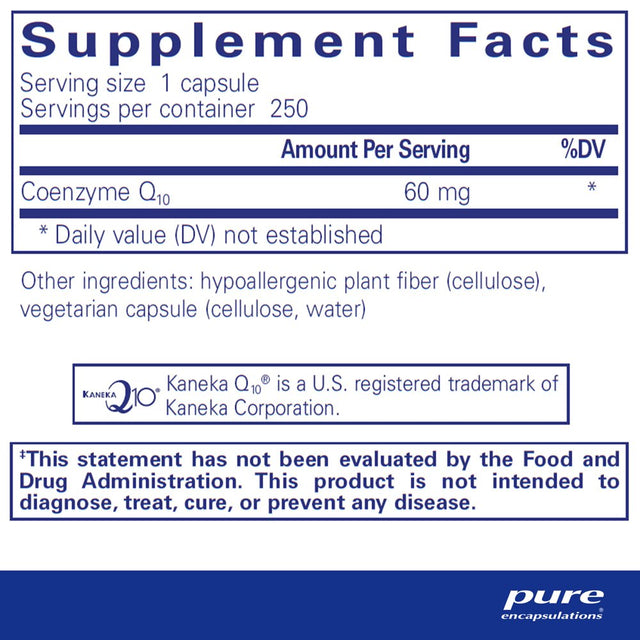 Pure Encapsulations Coq10 60 Mg | Coenzyme Q10 Supplement for Energy, Antioxidants, Brain and Cellular Health, Cognition, and Cardiovascular Support* | 250 Capsules