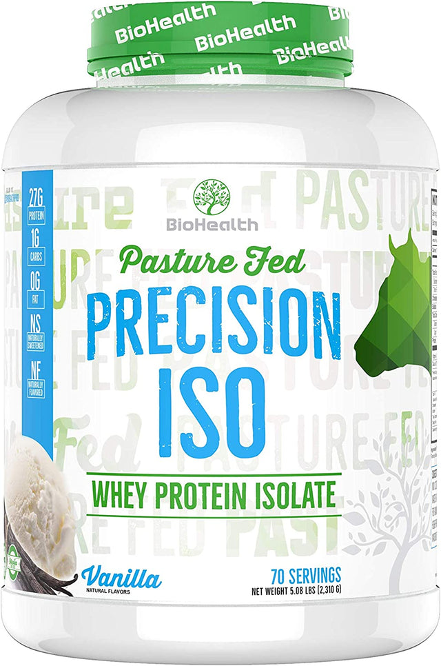 Precision ISO Vanilla (5Lb) | 27G Premium Pasture Fed Whey Protein Isolate + Amino Acids | 70 Servings | Zero Sugar | GMO Free