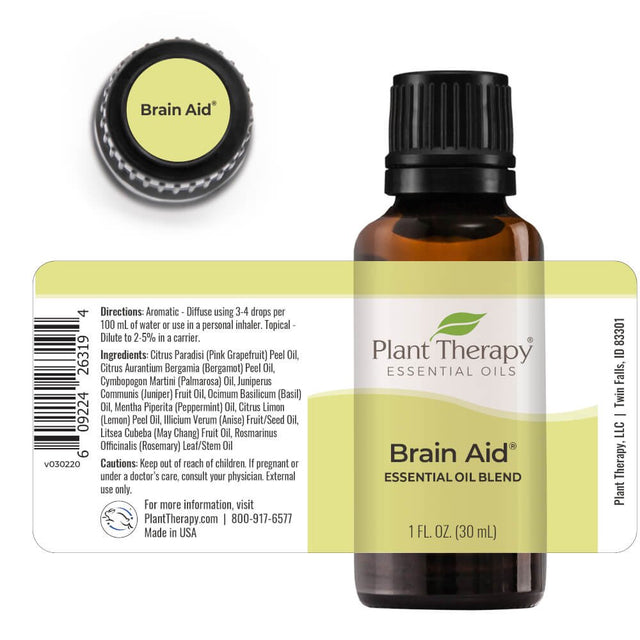 Plant Therapy Brain Aid Essential Oil Blend for Focus & Attention 100% Pure, Undiluted, Natural Aromatherapy, Therapeutic Grade 30 Ml (1 Oz)