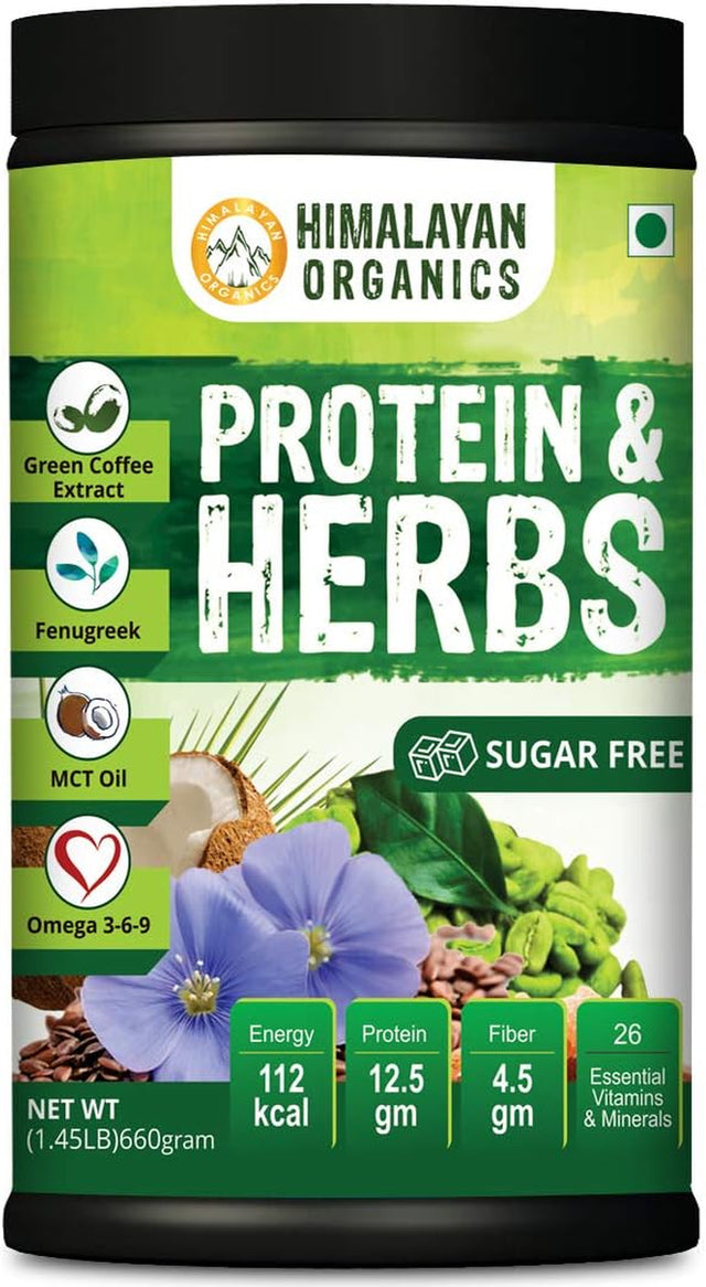 Organics Protein & Herbs, Whey Protein with Green Coffee Beans Extract, Omega 3-6-9, MCT Oil & 27 Essentials Vitamins & Minerals - 20 Servings - 0G Added Sugar (Strawberry)