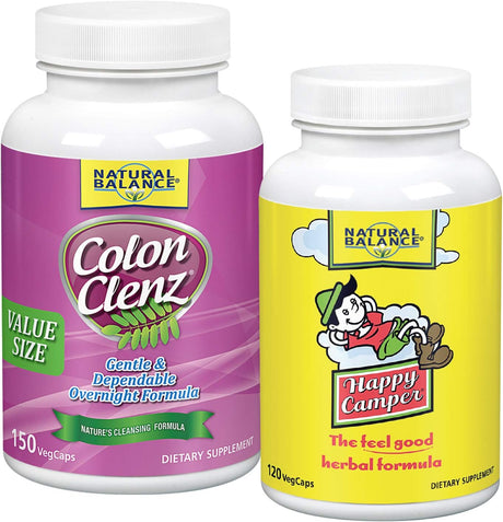 Natural Balance Colon Clenz & Happy Camper Bundle | Herbal Cleanse & Stress Support | 150 Capsules, 120 Capsules