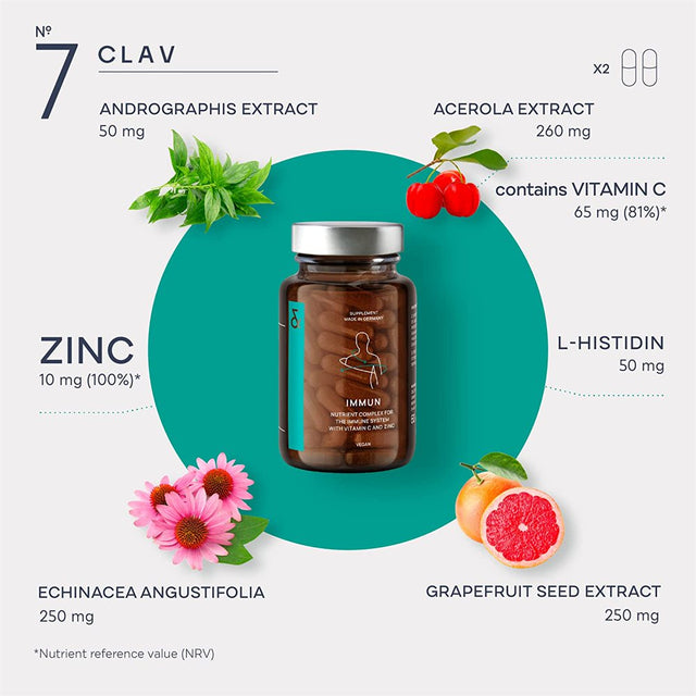 N°7 Immune Support Supplement - Immunity Boost with Echinacea - Natural Vitamin C from Acerola - Zinc - Andrographis - Grapefruit Seed Extract - Vegan Immune System Vitamins Complex - 60 Capsules