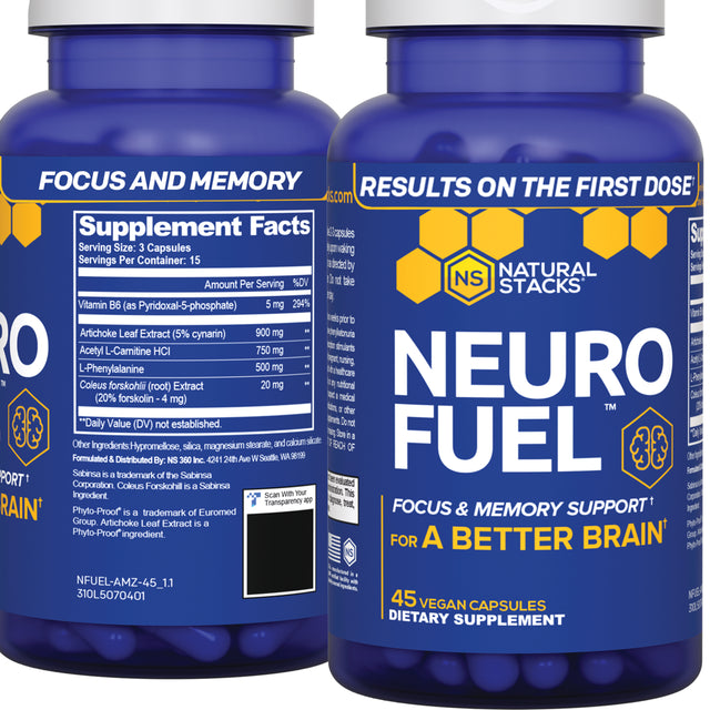 NATURAL STACKS Neurofuel Nootropic Brain Supplement - Improved Focus, Memory & Motivation - Original CILTEP Formula Nootropics Brain Support Supplement Focus Pills & Energy Supplement - 45 Capsules