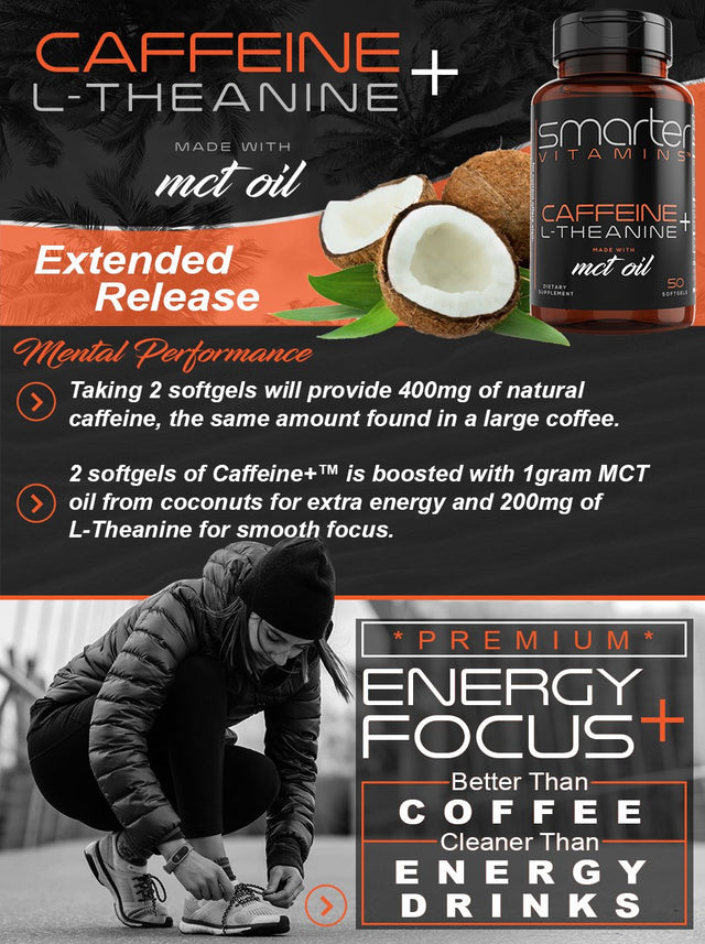 Smartervitamins MCT Oil Focus and Clarity Caffeine Pills, 50 Ct