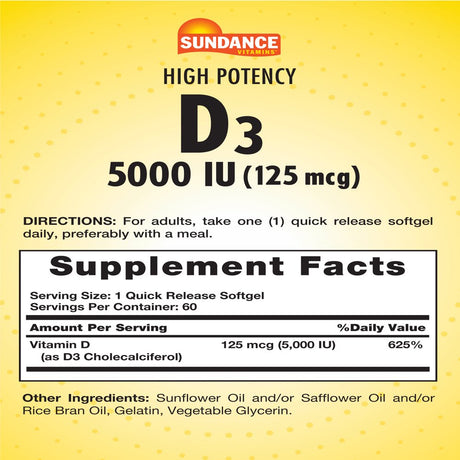 Sundance Vitamins Vitamin D3 High Potency - 60 Softgels