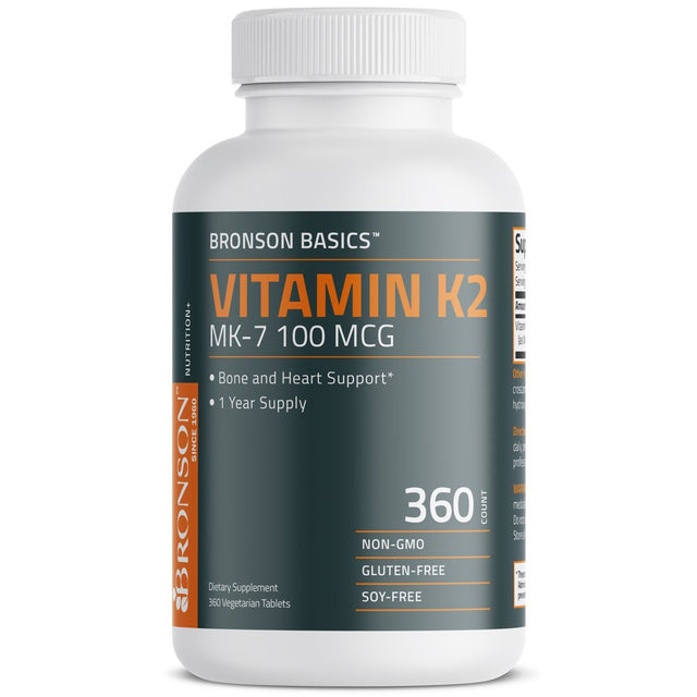 Bronson Vitamin K2 MK-7 100 MCG, Bone & Heart Support, 1 Year Supply - NON-GMO, 360 Vegetarian Tablets