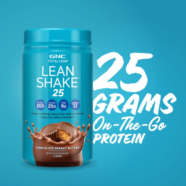 GNC Total Lean | Lean Shake 25 Protein Powder | High-Protein Meal Replacement Shake | Chocolate Peanut Butter | 16 Servings