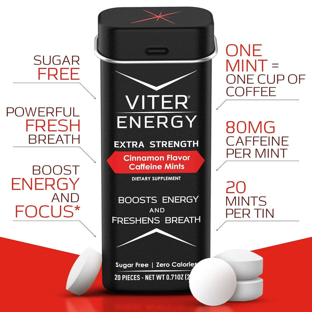 Viter Energy Extra Strength Caffeine Mints All 3 Flavors 6 Pack Bundle for 18 Total Packs - 80Mg Caffeine, B Vitamins, Sugar Free, Vegan, Powerful Energy Booster for Focus and Alertness