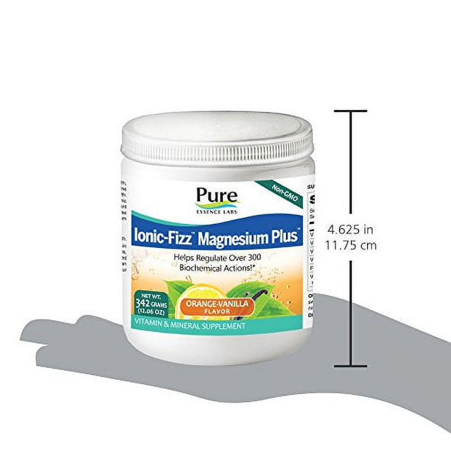 Pure Essence Labs Ionic Fizz Magnesium plus - Calm Sleep Aid and Natural anti Stress Supplement Powder - Orange Vanilla - 12.06Oz