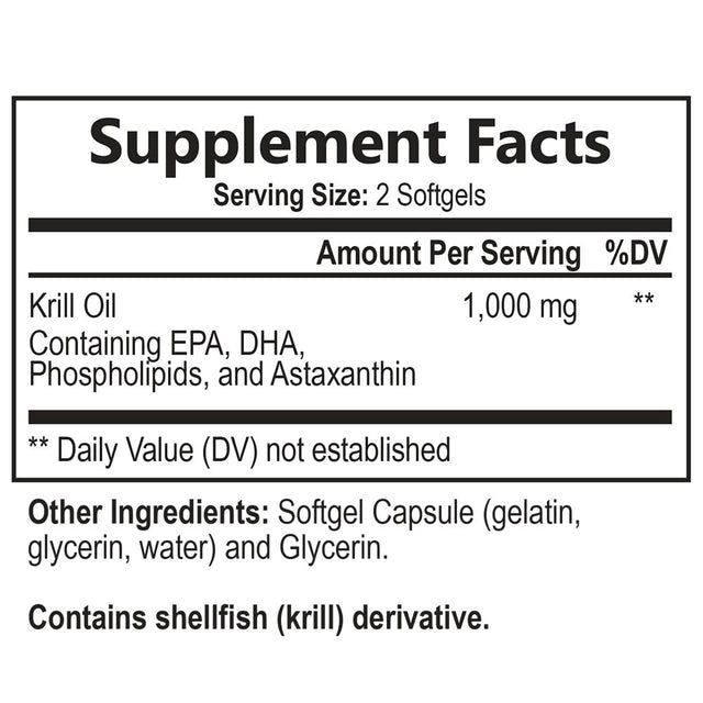 Antarctic Krill Oil 1000Mg, Omega-3S EPA, DHA, with Astaxanthin Supplement Sourced from Red Krill - Maximum Strength Omega 3 Brain Health Support with Phospholipids - 30 Servings, 60 Softgels