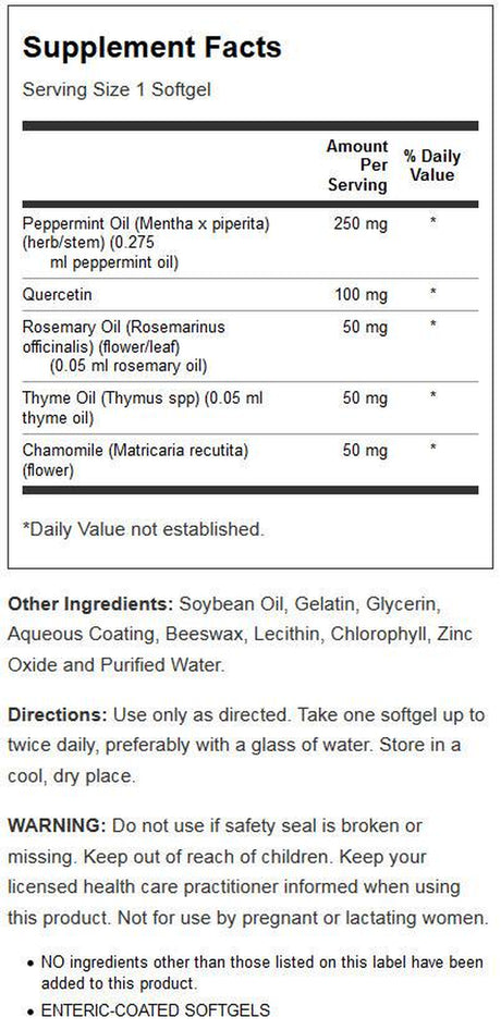 Solaray Peppermint Oil Enteric Coated W/ Rosemary & Thyme Oil | Healthy, Soothing Digestion Support | 60 Softgels