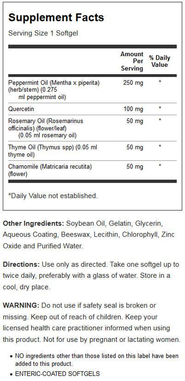 Solaray Peppermint Oil Enteric Coated W/ Rosemary & Thyme Oil | Healthy, Soothing Digestion Support | 60 Softgels