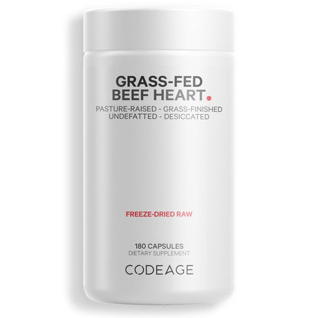 Codeage Grass-Fed Beef Heart, Grass-Finished, Pasture-Raised, Non-Defatted Glandular Supplement, 180 Ct