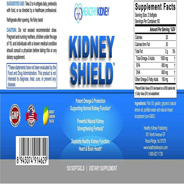 Healthy Kidney Kidney Shield: Kidney Detox Supplement plus Vitamins, Supports Kidney Health, 120 Ct.