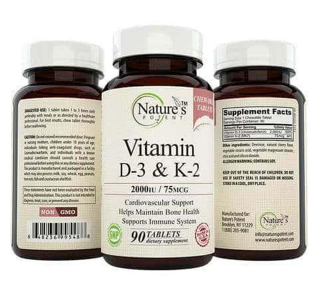 Nature'S Potent™ - Vitamin D-3 & K-2 2000 IU/75 Mcg, Chewable Tablets