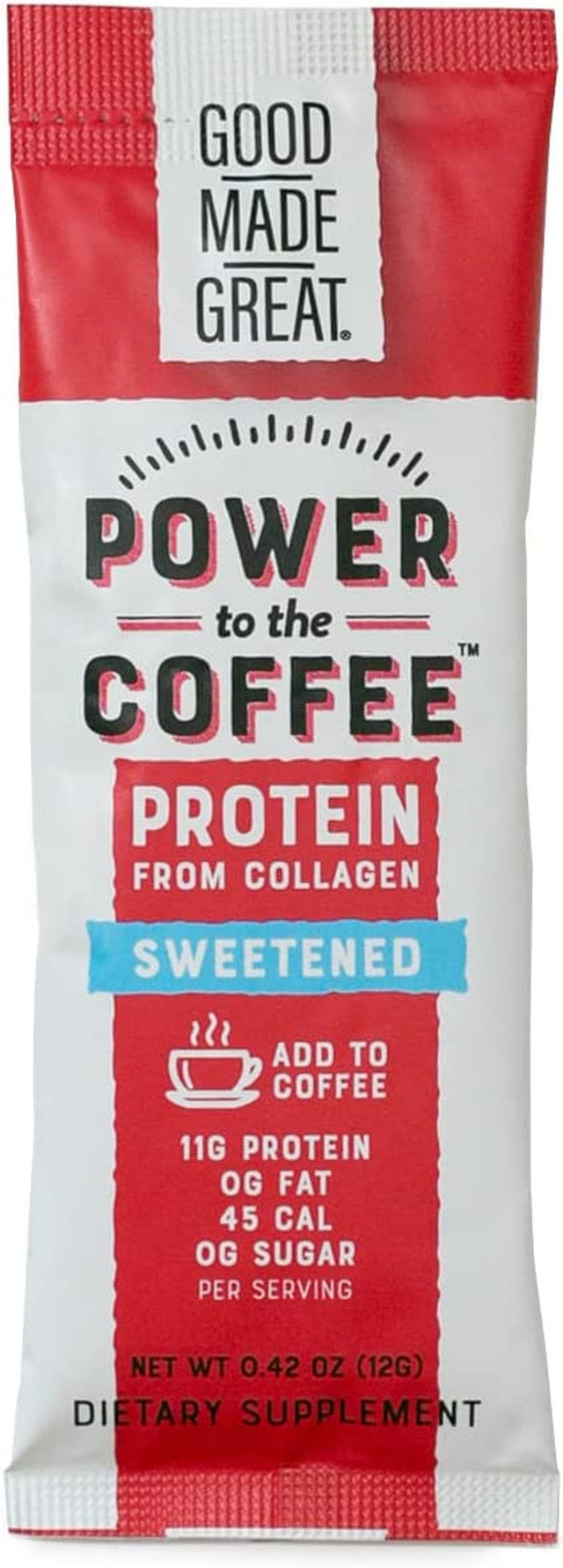 Power to the Coffee- Sweetened - Sugar-Free - Add to Coffee - 11G of Collagen Protein - 45 Calories - 6-Pack- Stick Packs