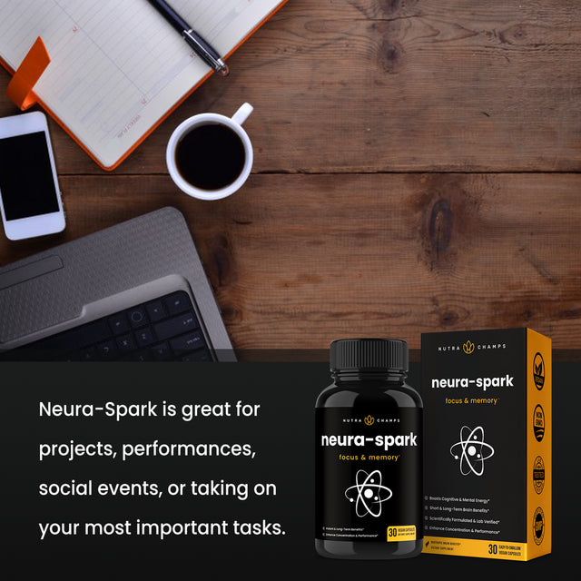 Nutrachamps Neuraspark Premium Brain Supplement for Focus, Memory & Mental Energy - Nootropic Brain Booster for Performance - Ginkgo Biloba, St John'S Wort, DMAE, Rhodiola & More - 30 Capsules