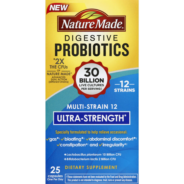 NATURE MADE Probiotics, Digestive, Multi-Strain 12, Ultra-Strength, Capsules, 25.0 CT