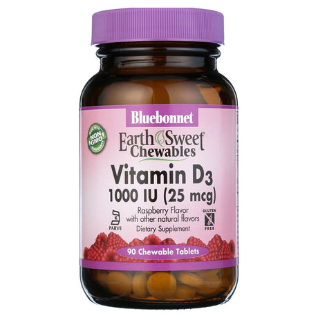 Bluebonnet Earthsweet Chewables Vitamin D3 25 Mcg (1000 IU) Raspberry 90 Tablets