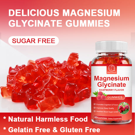 BBEEAAUU Magnesium Glycinate Gummies 500Mg - Magnesium Supplement for Calm Mood, Stress Relief & Heart Health - Gluten Free & Vegan - 60 Gummies