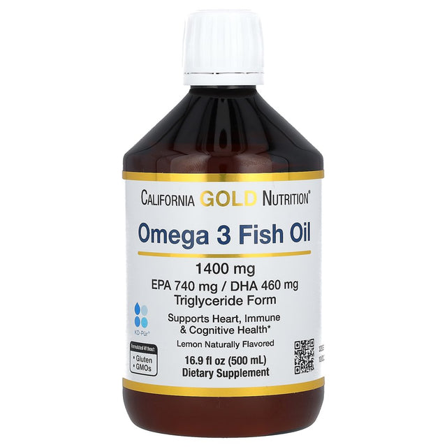 California Gold Nutrition Norwegian Omega-3 Fish Oil, Natural Lemon Flavor, 16.9 Fl Oz (500 Ml)