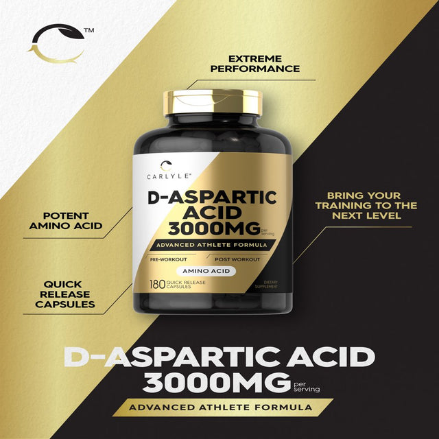 D Aspartic Acid 3000Mg | 180 Capsules | Advanced Athlete Formula | by Carlyle