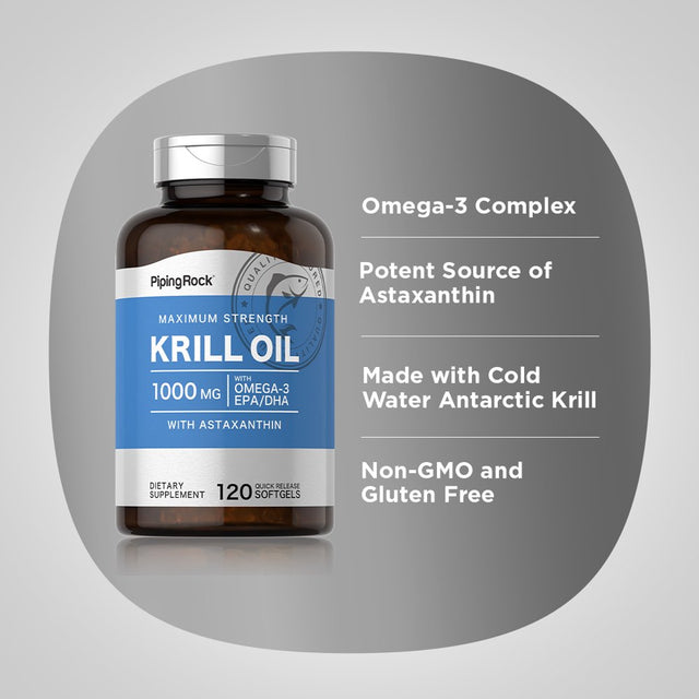 Krill Oil 1000Mg | 120 Softgels | with Astaxanthin | by Piping Rock