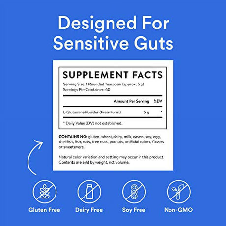 Essential Stacks Gut L-Glutamine Powder - Gluten, Dairy & Soy Free - Made in USA - Pure L Glutamine Powder for Gut Health, Bloating & Leaky Gut - Non-Gmo & Vegan Glutamine Supplement