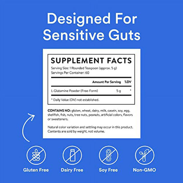 Essential Stacks Gut L-Glutamine Powder - Gluten, Dairy & Soy Free - Made in USA - Pure L Glutamine Powder for Gut Health, Bloating & Leaky Gut - Non-Gmo & Vegan Glutamine Supplement