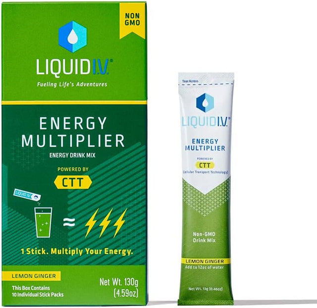 Liquid I.V. Energy Multiplier | Energy Powder Drink Sticks | Matcha and Green Energy Blend Drink Mix | Natural Caffeine | Easy Open Single-Serving Stick | Non-Gmo | Lemon Ginger