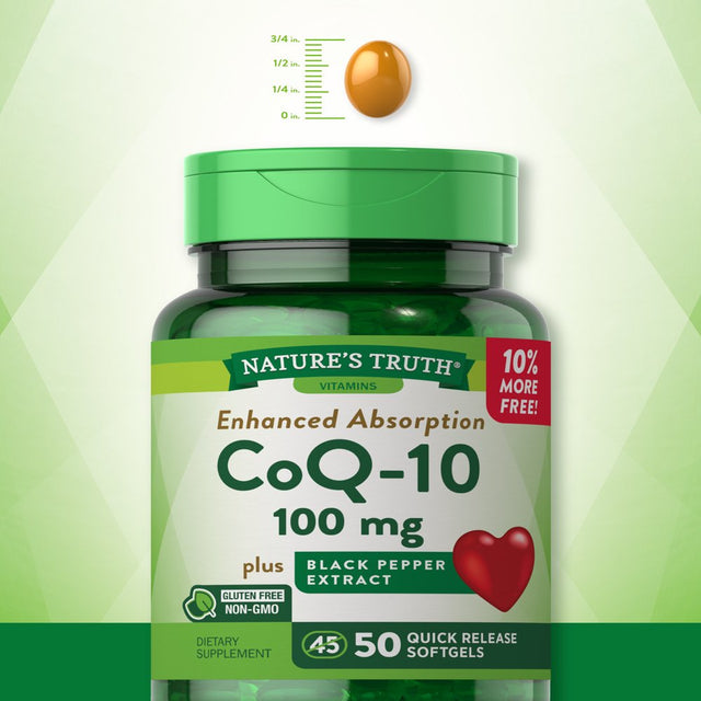 Nature'S Truth Coq10 100Mg | 50 Softgels | Enhanced Absorption Supplement | plus Black Pepper Extract | Non-Gmo, Gluten Free