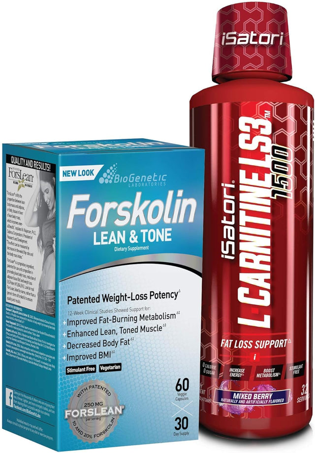 Isatori L-Carnitine LS3 Mixed Berry 1500Mg (32 Servings) & Biogenetic Labs Forskolin Lean & Tone