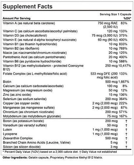 Andrew Lessman Essential-1 Multivitamin 3000 IU Vitamin D3 30 Small Capsules - 250 Mcg Methyl B12. Lutein Lycopene Zeaxanthin. 24+ Nutrients. High Potency. No Additives. Ultra-Mild Only