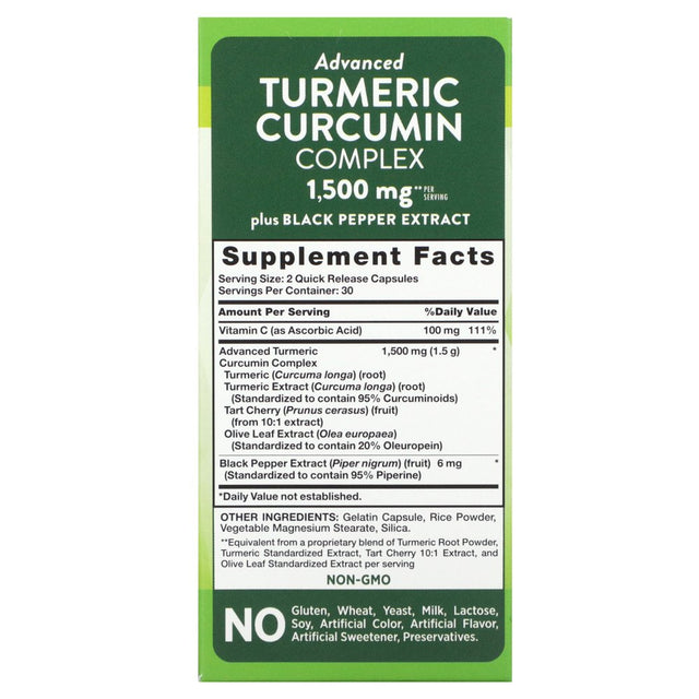 Nature'S Truth Turmeric Curcumin 1500 Mg | 60 Capsules | with Black Pepper Extract, Olive Leaf & Tart Cherry | Non-Gmo, Gluten Free Supplement