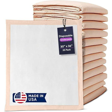 Premium Disposable Chucks Underpads 25 Pack, 30" X 36" - Highly Absorbent Waterproof Bed Pads for Incontinence and Senior Care - Peach Color - Leak Proof Protection