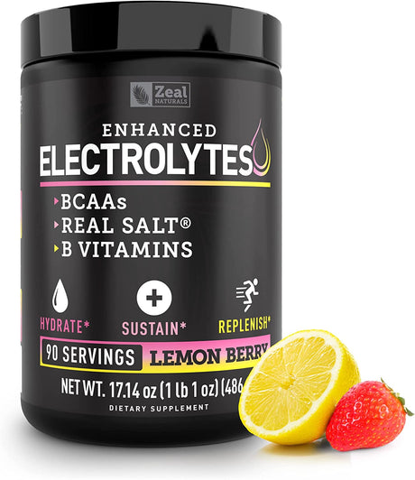 Electrolyte Powder Recovery Drink (90 Servings | Lemon Berry) W Real Salt +Bcaas +B-Vitamins Sugar Free Electrolyte Supplement W Potassium Zinc & Magnesium for Hydration - Keto Electrolytes