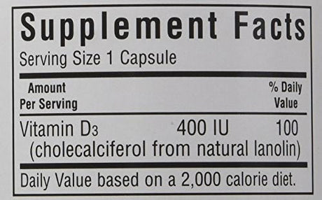 Bluebonnet Vitamin D3 400 Iu, 180 Ct