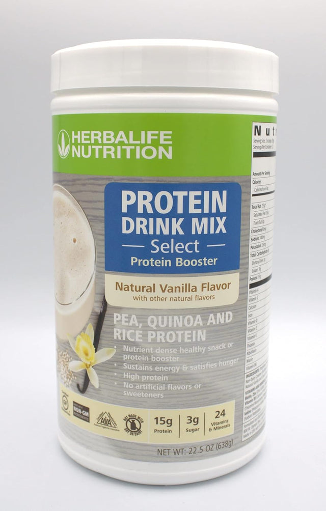 Herbalife Protein Drink Mix Select: Natural Vanilla Flavor 638G, Nutrient Dense Healthy Snack, Protein Booster, Sustein Energy, No Artificial Flavor or Sweeteners, Gluten-Free