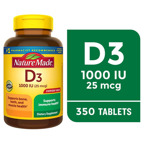 Nature Made Vitamin D3 1000 IU (25 Mcg) Tablets, Dietary Supplement for Bone and Immune Health Support, 350 Count