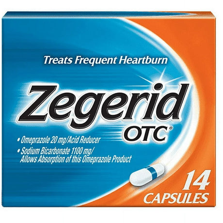 Zegerid OTC 24-Hour Heartburn Relief, Omeprazole 20Mg + Sodium Bicarbonate, 14 Capsules